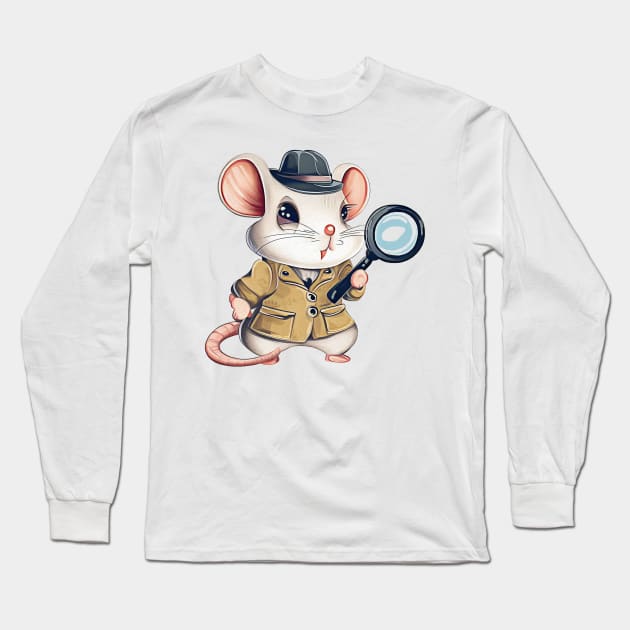 Antropomorphic Cute Mouse Dressed as a Detective Long Sleeve T-Shirt by thematics